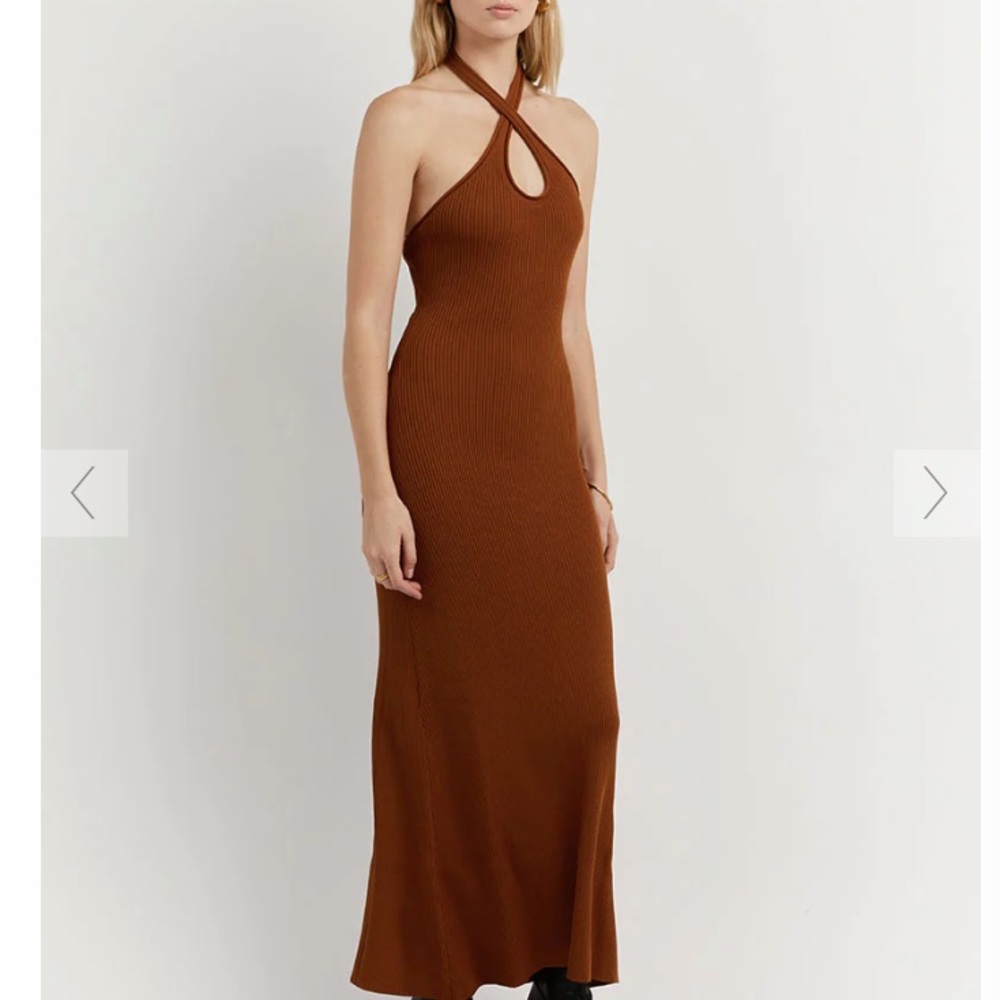 DISSH Tan Ribbed Knit Halter Dress - Size Small